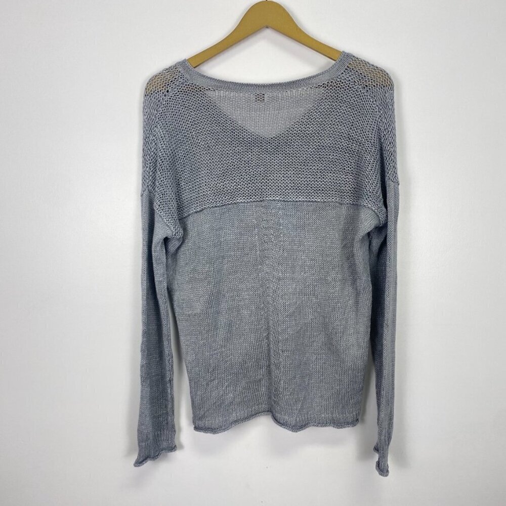 Poetry 100% Linen Gray V Neck Beach Sweater - Picture 7 of 12